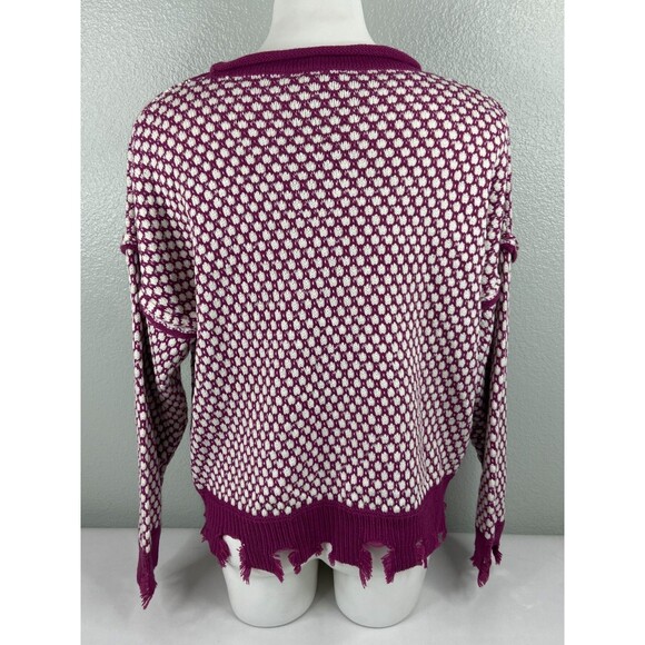 Eesome Women Medium Sweater Plum White Distressed Casual NWT - Picture 5 of 9